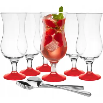 Sklenice Sada koktejlových Skleničky a lžiček GLASMARK 6 Ks červené dno, 420 ml