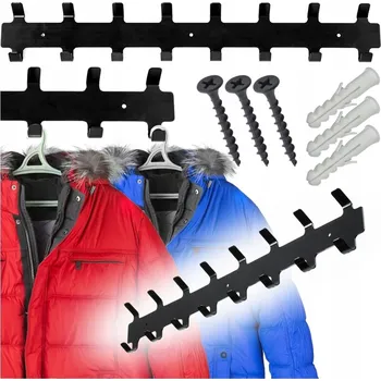 Věšák ZÁVĚSNÝ VĚŠÁK NA KLÍČE A OBLEČENÍ, KOVOVÝ, LOFT ČERNÝ, 16 HÁČKŮ