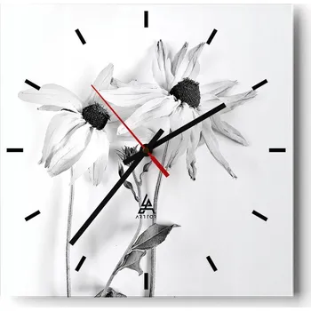 Hodiny Velké nástěnné hodiny na zeď 40x40 Květiny Skleněné hodiny Čtvercové Tiché