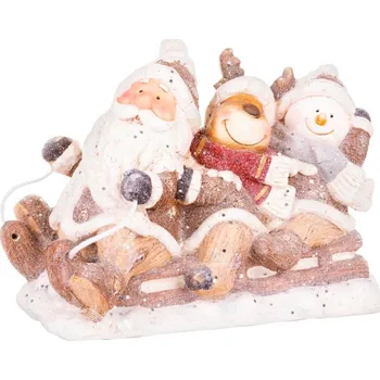 Vánoční dekorace Dekorácia MagicHome Vianoce, Santa, sob a snehuliak na saniach, keramika, 45x23x34,50 cm