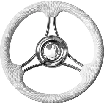 Potah na volant Savoretti Armando Bílý polyuretanový volant s 3 dvojitými nerezovými paprsky, průměr 35 cm