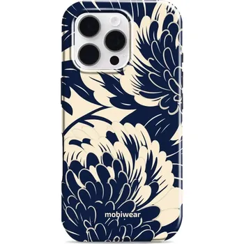 Pouzdro na mobilní telefon Odolný obal Mobiwear Elite Pro - Apple iPhone 16 Pro - EA40E Modré a béžové květy (Odolné pouzdro, obal kryt Mobiwear Elite Pro - maximální ochrana mobilu, zesílené hrany, přesné výřezy, pohodlné držení, odolná grafika, kvalitní materiály)