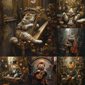 Sada kočičích podtácků pod hrnek 6 ks HUDBA Podtácky s kočkami