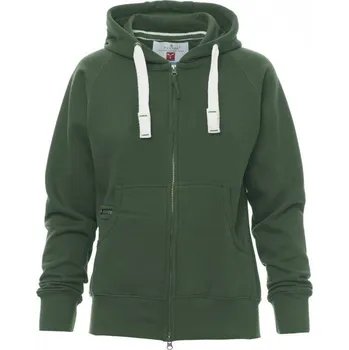 Dámské oblečení Payperwear Dámská propínací mikina Dallas s kapucí a bílou stahovací šňůrkou Barva: Zelená, Velikost: L
