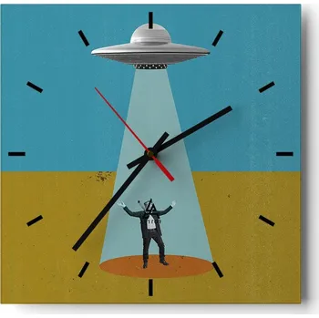 Hodiny Velké nástěnné hodiny 40x40 Ufo, skleněné, čtvercové, tiché