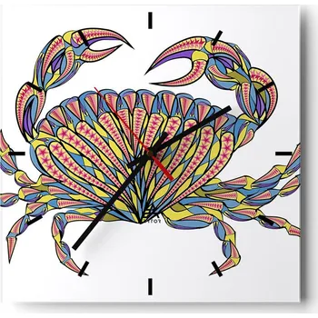 Hodiny Velké nástěnné hodiny 40x40 Krab Skleněné hodiny Čtvercové Tiché