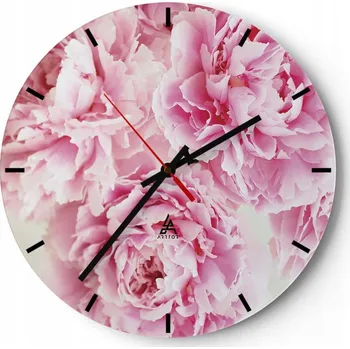 Hodiny Velké nástěnné hodiny na zeď 40x40 Pivoňky Skleněné hodiny Kulatý Tiché