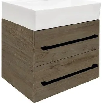 Koupelnový nábytek Koupelnová skříňka s umyvadlem a černou úchytkou SAT Cube Way 60x53x46 cm dub Wellington mat CUBE46C602DWSATCWL