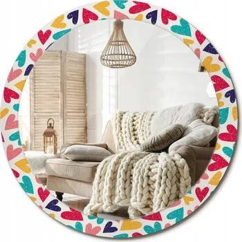 Zrcadlo Loftové závěsné zrcadlo s ozdobným skleněným rámem Barevná srdce průměr 90 cm