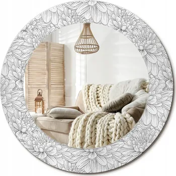 Zrcadlo Kulaté nástěnné dekorativní zrcadlo ve skleněném rámu, motiv lotosových květů, průměr 50 cm