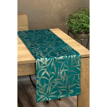 ubrus Tyrkysový sametový běhoun na stůl BLINK15 s květinovým vzorem 35x220 cm