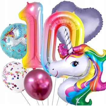 Balónek Jednorožec Sada balónků 10. NAROZENINY BALÓN UNICORN ČÍSLICE