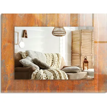 Zrcadlo Zrcadlo nástěnné s ozdobným rámem, rezavý kovový povrch, 80x60 cm