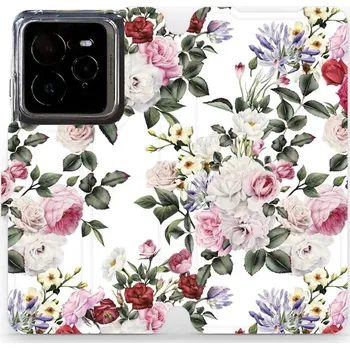 Pouzdro na mobilní telefon Flipové pouzdro Mobiwear - Realme GT 7 Pro - MD01S Růže na bílé (Knížkové flip pouzdro, obal, kryt na mobil Realme GT 7 Pro - MD01S Růže na bílé, materiál Umělá kůže + TPU - ochrana 360°, stojánek, silikonová vanička, magnetické zavírání)