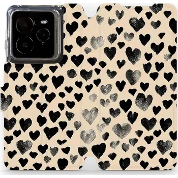 Pouzdro na mobilní telefon Flipové pouzdro Mobiwear - Realme GT 7 Pro - VA51S Černá srdíčka (Knížkové flip pouzdro, obal, kryt na mobil Realme GT 7 Pro - VA51S Černá srdíčka, materiál Umělá kůže + TPU - ochrana 360°, stojánek, silikonová vanička, magnetické zavírání)
