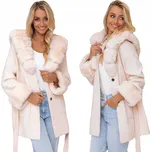 Soprato dámský kabát bílý oversize s kapucí kabát 097 alpaka teplý přechodný s páskem univerzální velikost