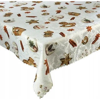 ubrus Ubrus Vánoční Odolný Skvrnám Béžový Zlatý 130x300 cm