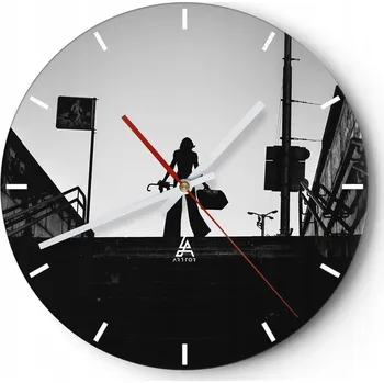 Hodiny Velké nástěnné hodiny 40x40 cm Město Skleněné hodiny Kulatý Tiché