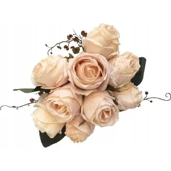 umělá květina KYTICE umělé růže s listy na dekorace, vazba do vázy, svátky, krémová, s ozdobami