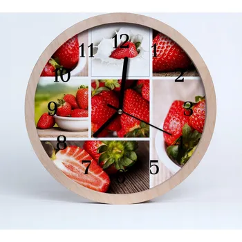Hodiny Nástěnné hodiny z překližky Tiché Jahody Ovoce 25 cm