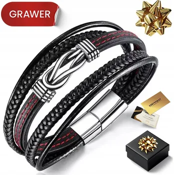 Náramek KOŽENÝ PÁNSKÝ NÁRAMEK ČERNÝ TITANOVÝ S GRAVÍROVÁNÍM DÁREK PRO KLUKA