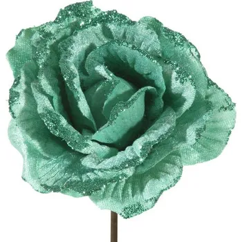 Vánoční dekorace Tyrkysový vánoční květ na stromeček 11 cm - sada 6 ks