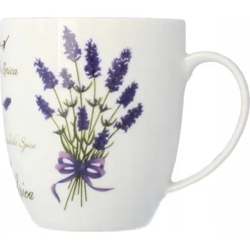 Lubiana Filip hrnek na kávu, čaj, porcelánový, bílý s levandulí, 380 ml