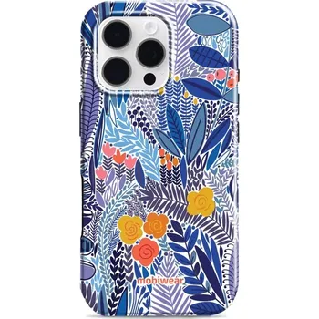 Pouzdro na mobilní telefon Odolný obal Mobiwear Elite Pro - Apple iPhone 16 Pro - EP03E Modrá květena (Odolné pouzdro, obal kryt Mobiwear Elite Pro - maximální ochrana mobilu, zesílené hrany, přesné výřezy, pohodlné držení, odolná grafika, kvalitní materiály)