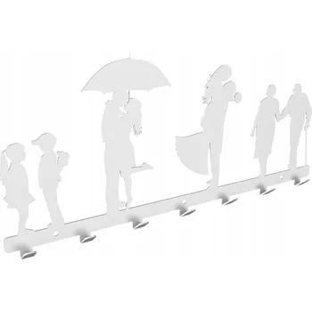 Věšák Velký kovový šatní ramínko na oblečení, klíče, do loftu RODINA ŽIVOT bílý