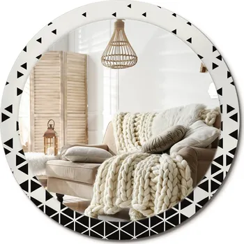 Zrcadlo Nástěnné zrcadlo s ozdobnou grafikou na skle - Geometrická abstrakce, průměr 90 cm