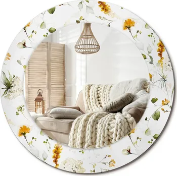 Zrcadlo Kulaté nástěnné dekorativní zrcadlo ve skleněném rámu Polní květy průměr 50 cm