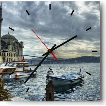 Hodiny Velké nástěnné hodiny na zeď 40x40 Město Skleněné hodiny Čtvercové Tiché