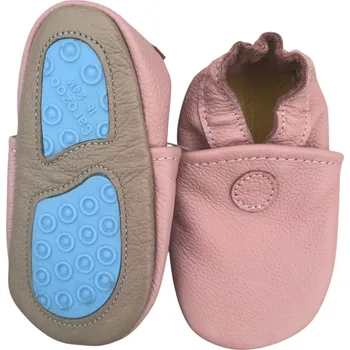 Capáčky CAROZOO Kožené capáčky s gumovou podrážkou růžové 12-18 měsíců Růžová 21,5