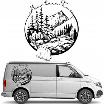 Samolepicí dekorace na vozidlo SAMOLEPKA na auto Karavan HORY LES ŘEKA 80x90