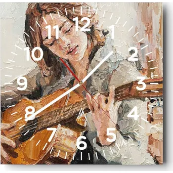 Hodiny Nástěnné hodiny do obýváku 40x40 Kytara Tiché hodiny na skle Bez hlučný