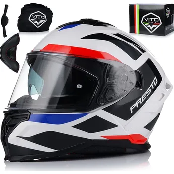 Helma na motorku MOTOCYKLOVÁ PŘILBA | VITO PRESTO WHITE | INTEGRÁLNÍ, SYSTÉM PINLOCK + SLUNEČNÍ CLONA