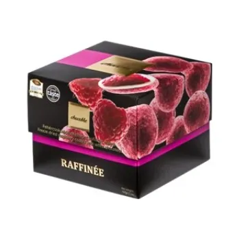 Čokoláda Bonboniéra gurmánských dražé lyofilizované maliny v bílé čokoládě Raffinée chocoMe