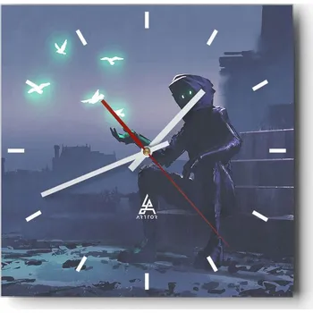 Hodiny Velké nástěnné hodiny 40x40 Fantasy Skleněné hodiny Čtvercové Tiché