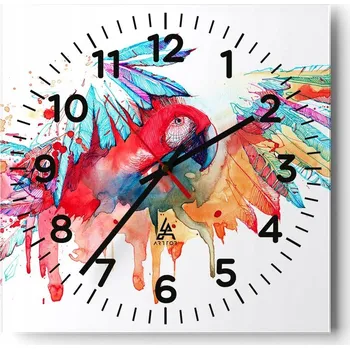 Hodiny Kuchyňské nástěnné hodiny 30x30 Papoušek Skleněné hodiny do obýváku Moderní Tiché