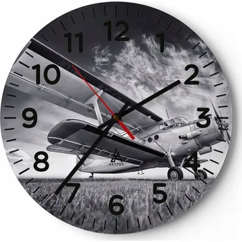 Hodiny Kuchyňské nástěnné hodiny 30x30 Letadlo Moderní skleněné hodiny do obýváku Tiché