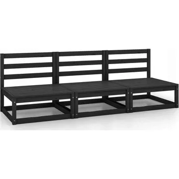 Zahradní středové sedáky, 3 ks, černé, borové dřevo