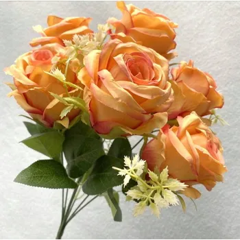 umělá květina Kytice RŮŽE 7 květů (8 cm) stonek 40 cm ORANŽOVÁ
