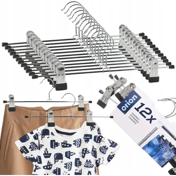 Věšák Věšák na kalhoty s klipsy kovový Orion stříbrný 12 ks