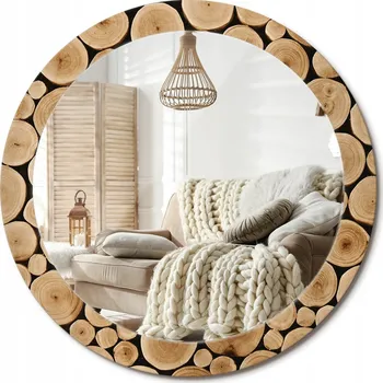 Zrcadlo Kulaté nástěnné dekorativní zrcadlo v skleněném rámu průměr 80 cm – Vzory dřeva
