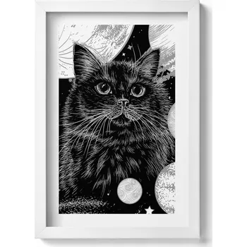 Obraz Dekorativní nástěnný obraz do pokoje Magická černá kočka a vesmír 20x30 cm