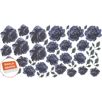 Samolepící dekorace Samolepka na stěnu - Květiny, lístky, modré růže