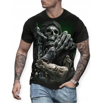 Dámské tričko TEMNÉ GOTICKÉ TRIČKO, TÍLKO S 3D POTISKEM LEBEK L