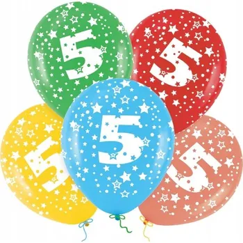 Balónek BALÓNKY BAREVNÉ S ČÍSLEM 5 PĚT NAROZENINOVÉ 5ks