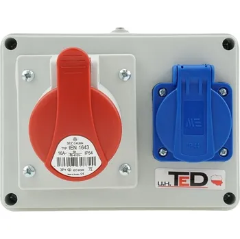 Elektrická zásuvka STAVEBNÍ ROZVADĚČ 2 ZÁSUVKY 1 X 400V 16A/4P + 1 X 250V 16A IP44