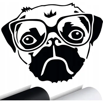 Samolepicí dekorace na vozidlo NÁLEPKA na auto PES Mops v brýlích 15x12 cm